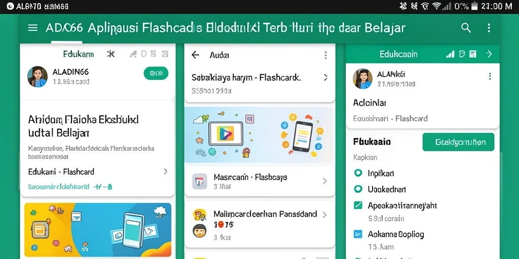 Tampilan antarmuka interaktif aplikasi ALADIN66 untuk belajar Flashcard.