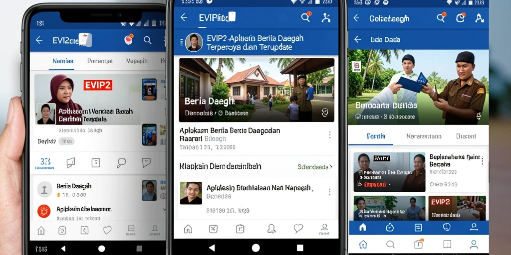 Tampilan antarmuka aplikasi EVIP2 yang menampilkan berita daerah terkini.