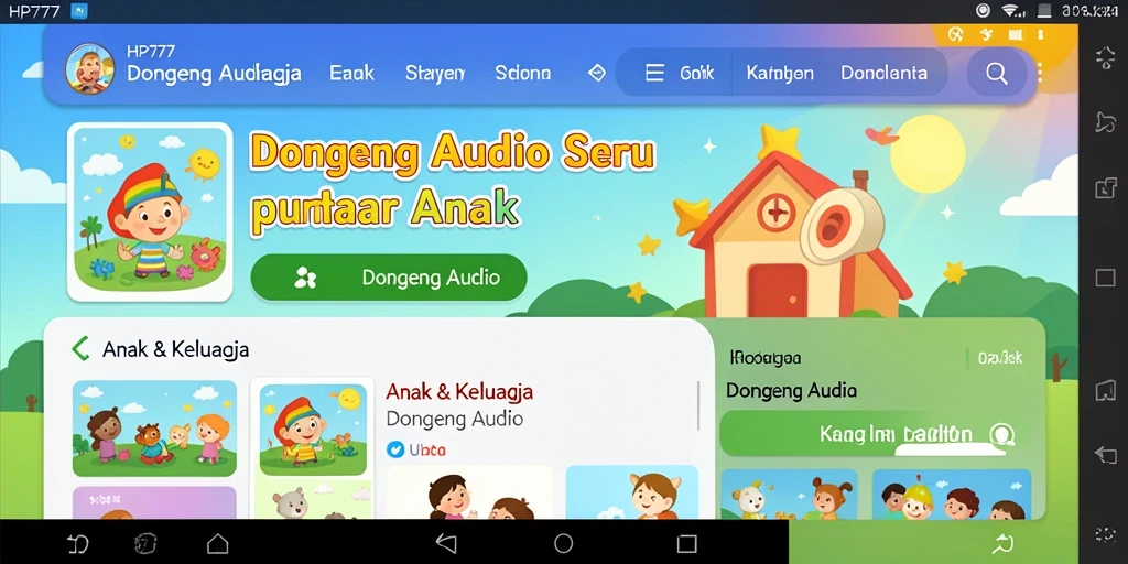 Tampilan antarmuka HP777 yang user-friendly untuk dongeng audio.