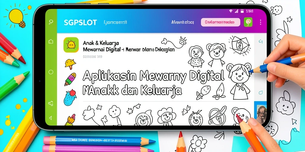 Antarmuka aplikasi mewarnai yang menarik dan ramah anak.