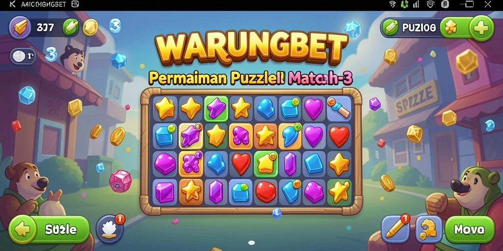 Antarmuka menarik dan penuh warna dari game Puzzle Match-3.